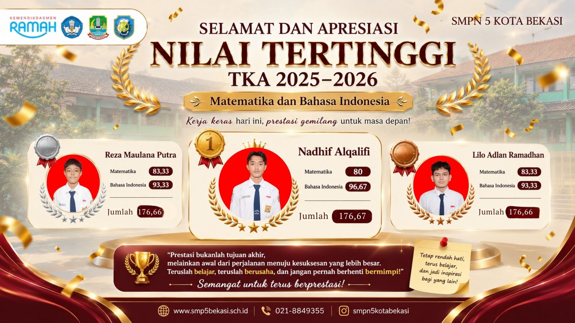 TOP 3 Peraih Nilai Tertinggi TKA tahun 2025-2026